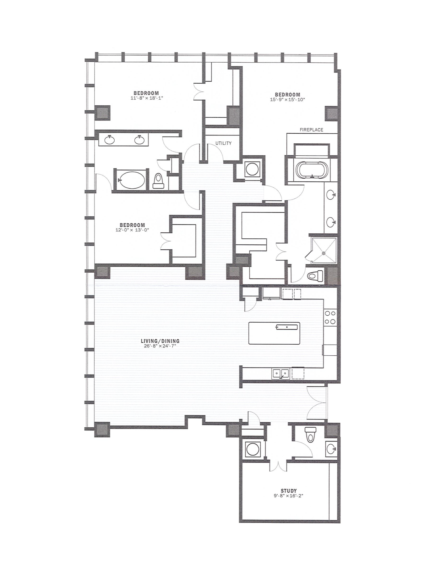 Floor plan for 3 beds, 2.5 baths, 2908 sqft